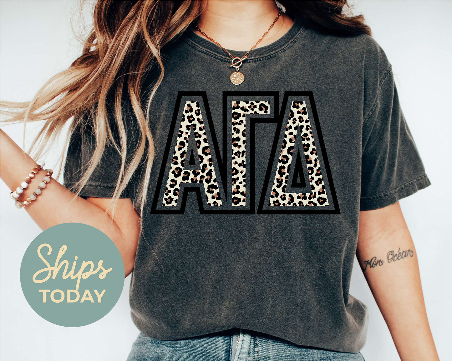Alpha Gamma Delta Leopard Greek Letters Sorority T-shirt _ 30438g