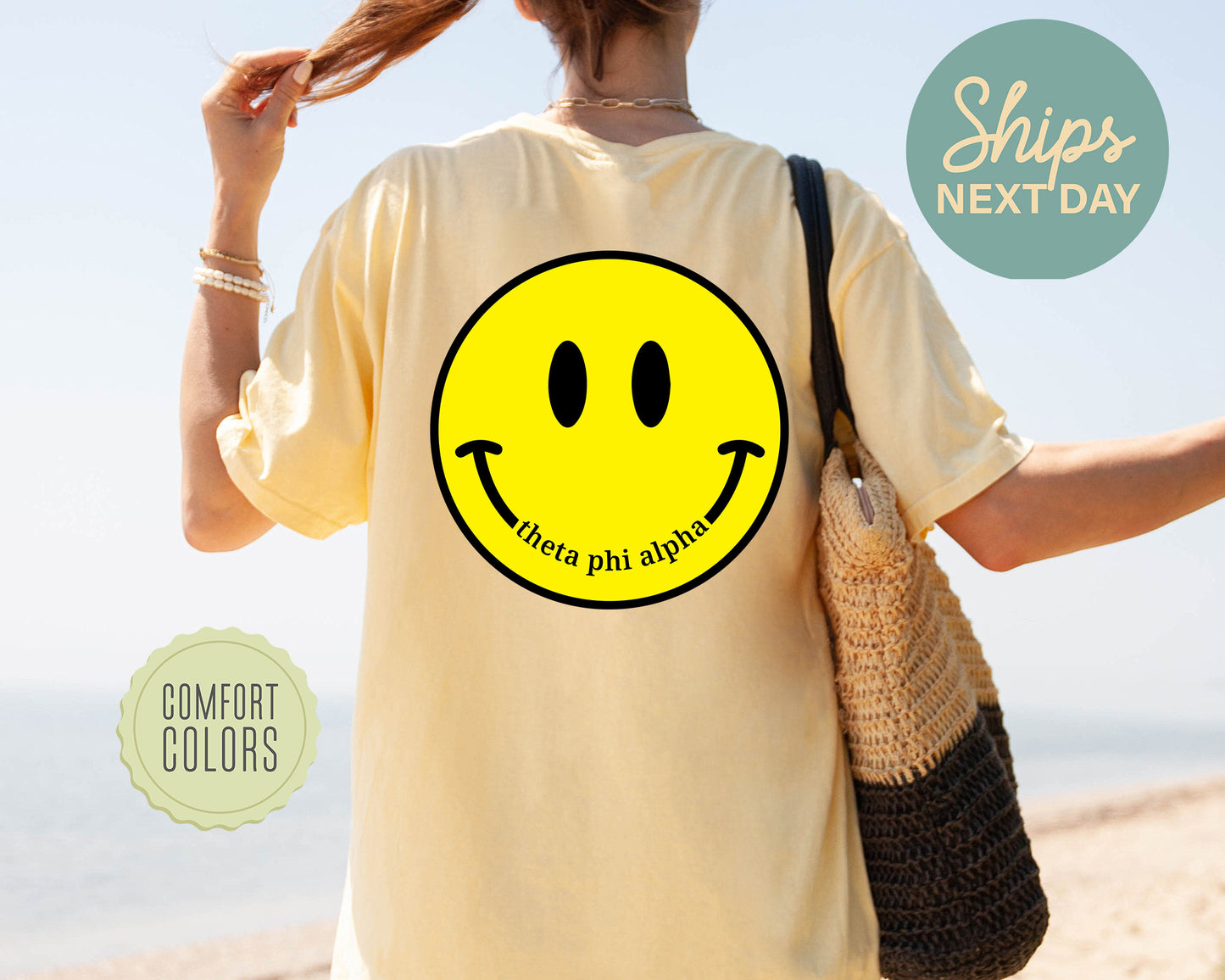 Theta Phi Alpha Smiley Face Comfort Colors Sorority T-shirt _ 32866g