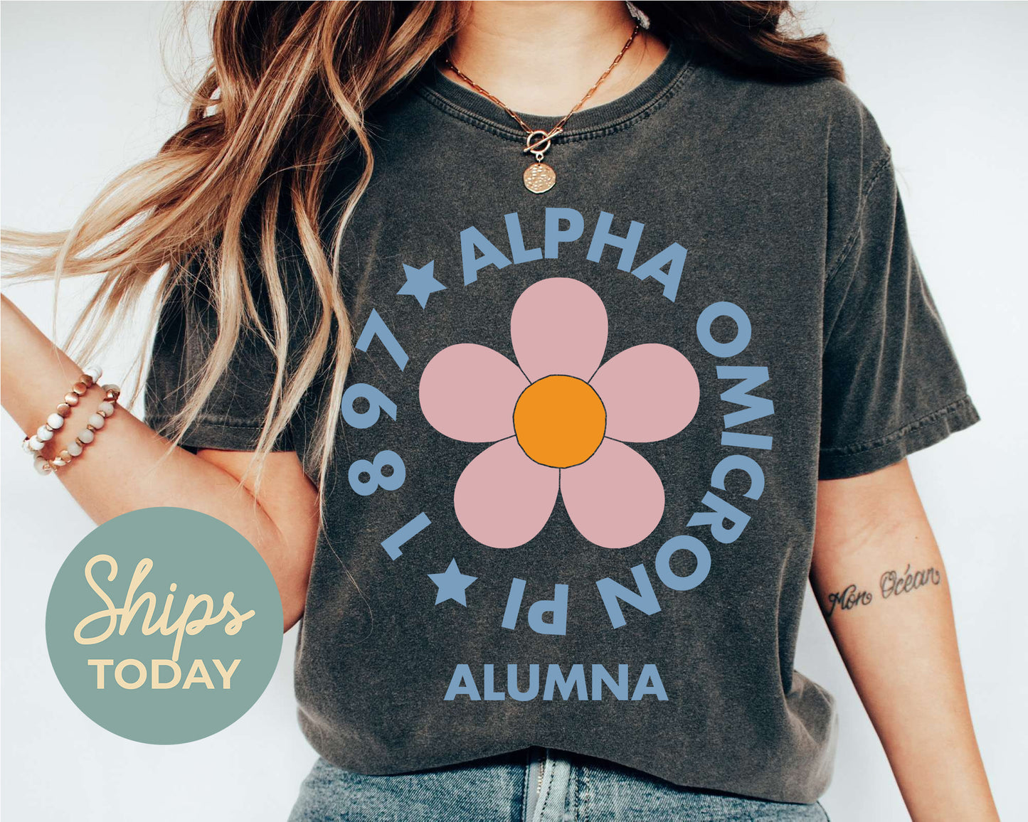 Alpha Omicron Pi Floral Alumna Sorority T-shirt _ 2555g