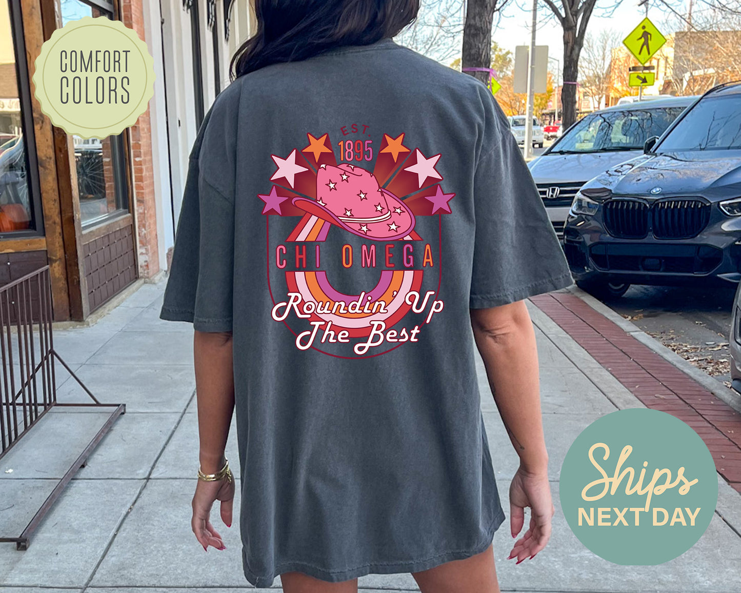 Chi Omega Roundin' Up the Best Comfort Colors Sorority T-shirt _ 32903g