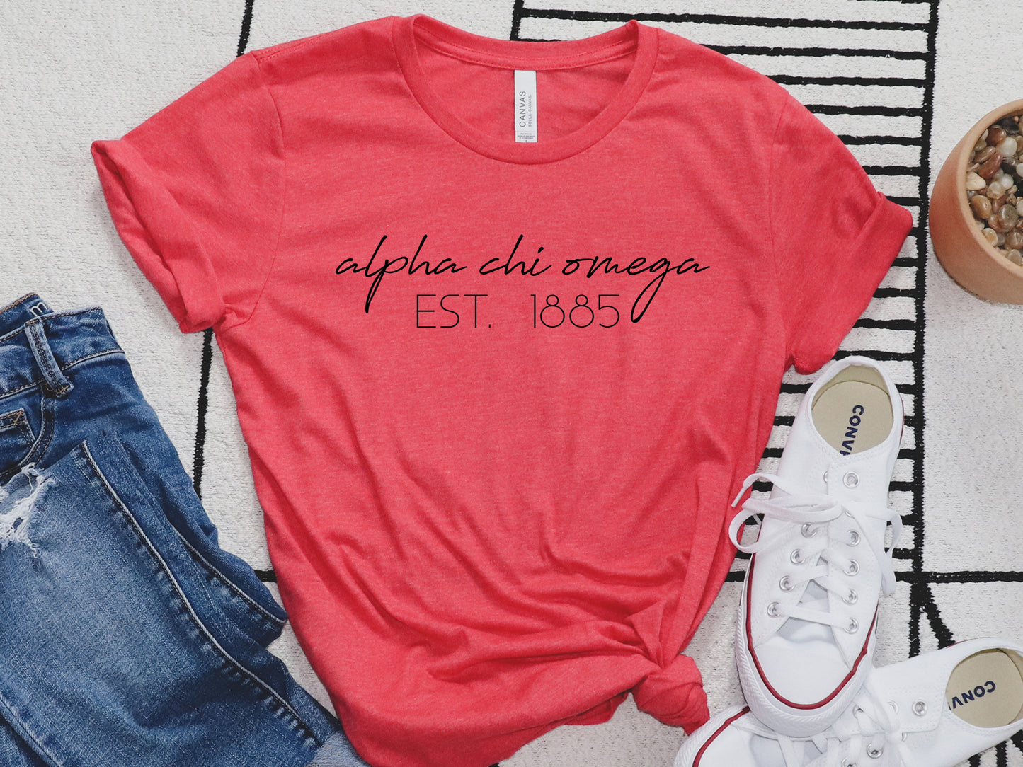 Alpha Chi Omega Black Calligraphy Sorority T-shirt _ 2317g