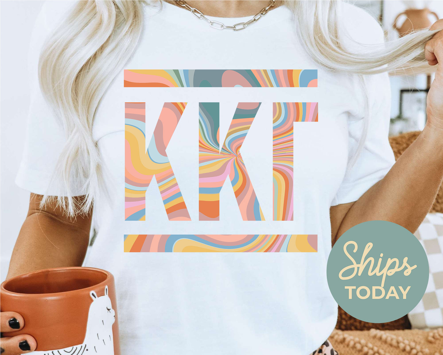 Kappa Kappa Gamma Multicolor Letters Sorority T-shirt _ 30478g