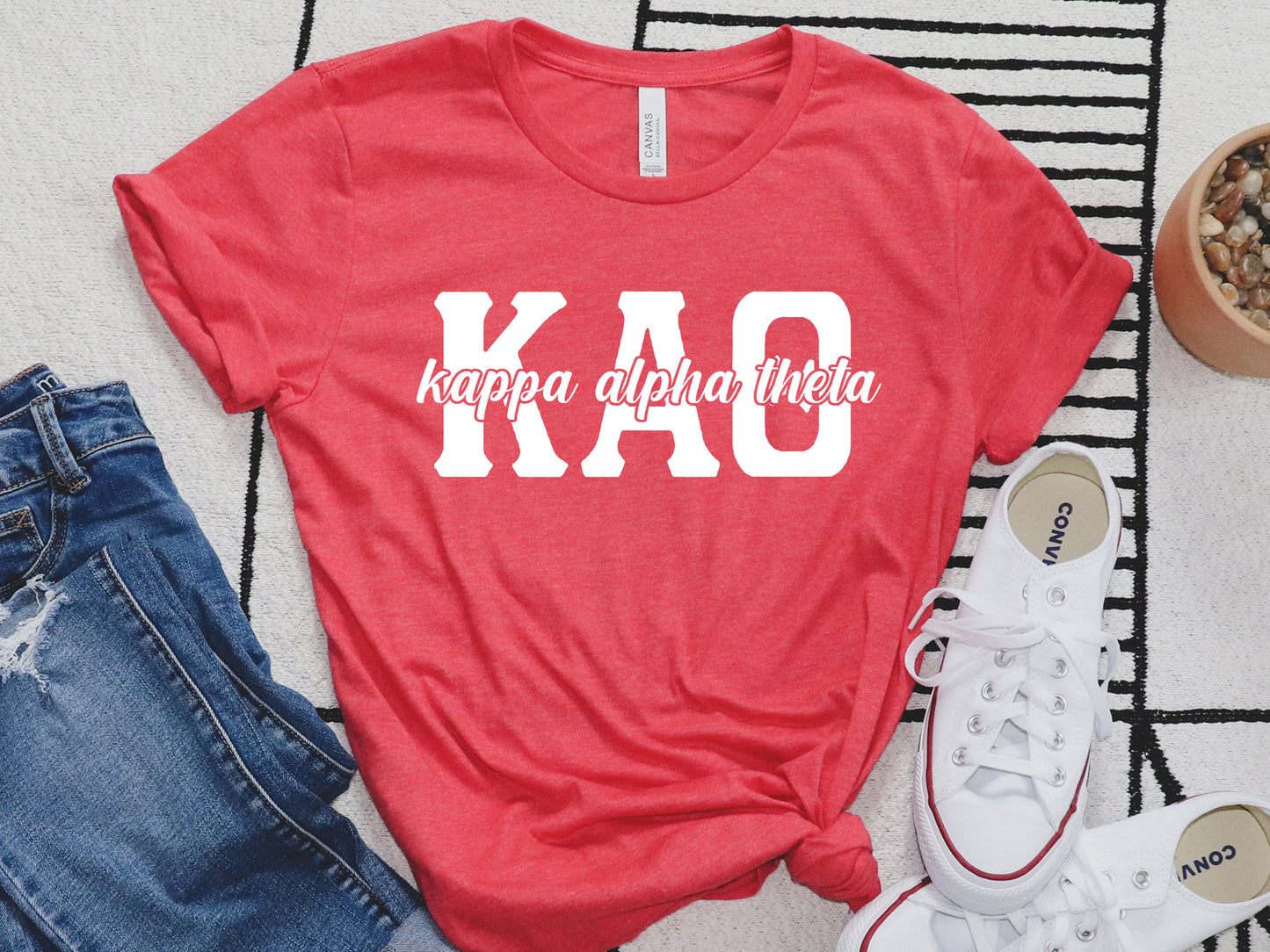 Kappa Alpha Theta Sliced White Letters Sorority T-shirt _ 2253g