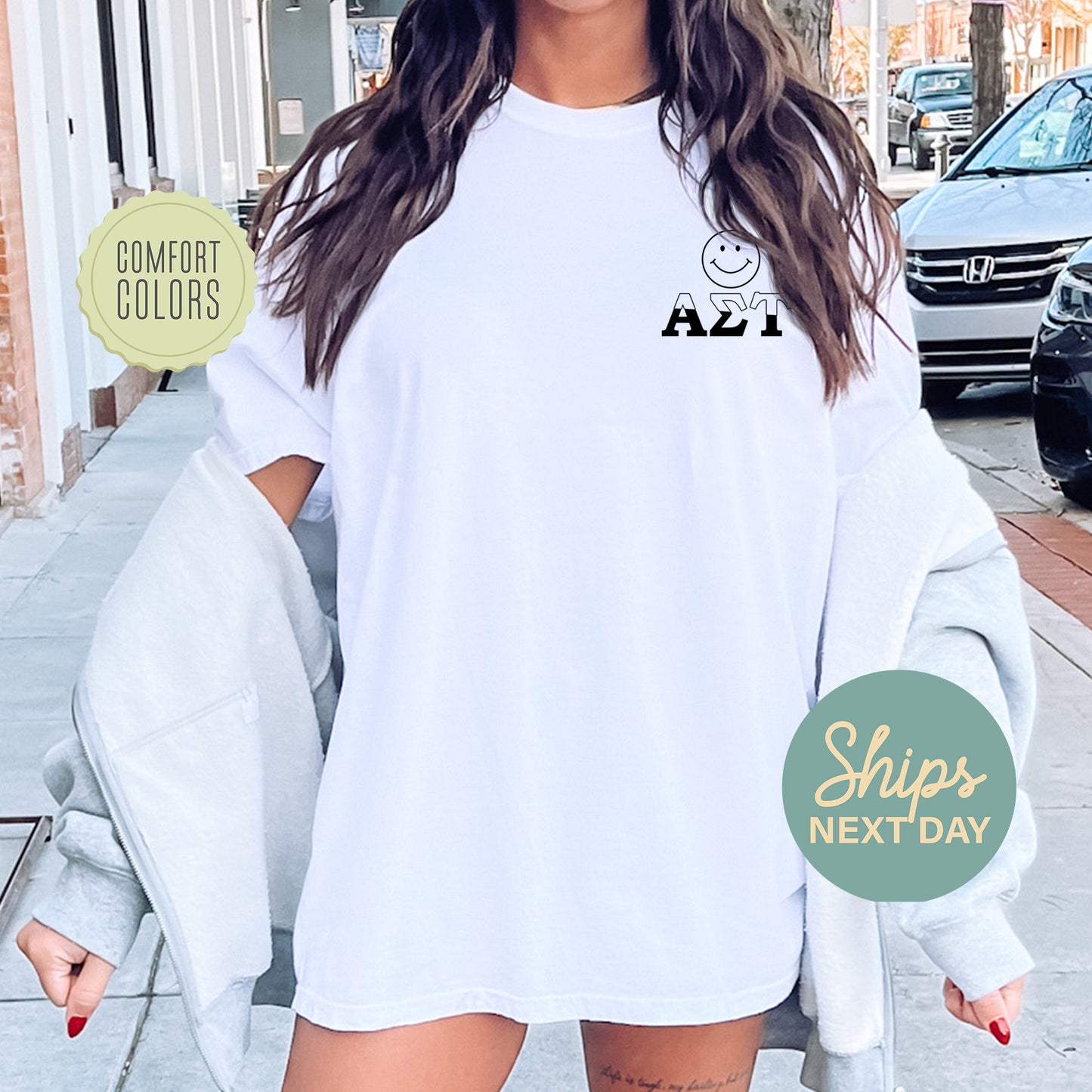 Alpha Sigma Tau Wavy Letters Comfort Colors Sorority T-shirt _ 33405g