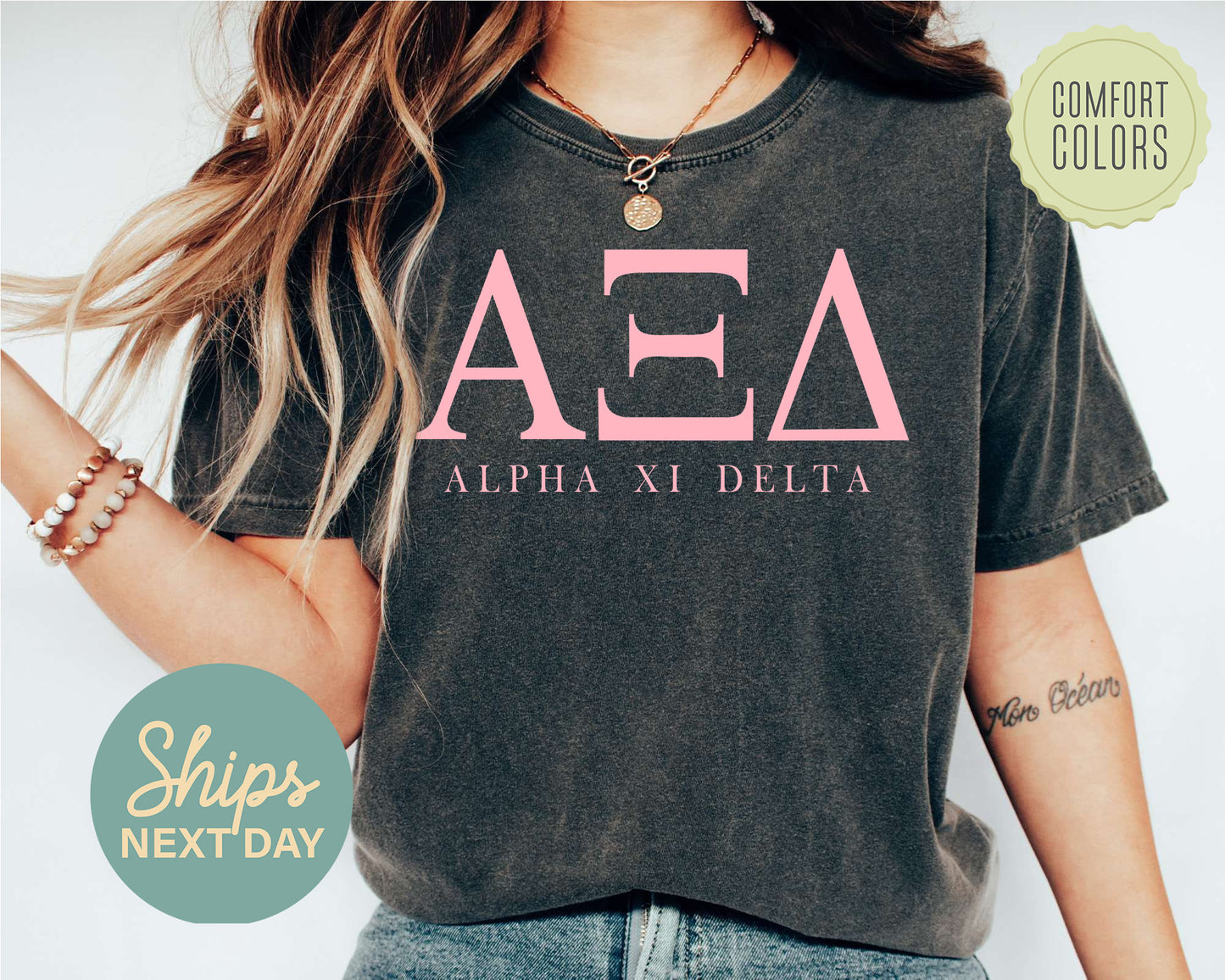 Alpha Xi Delta Everything Pink Comfort Colors Sorority T-shirt _ 318g