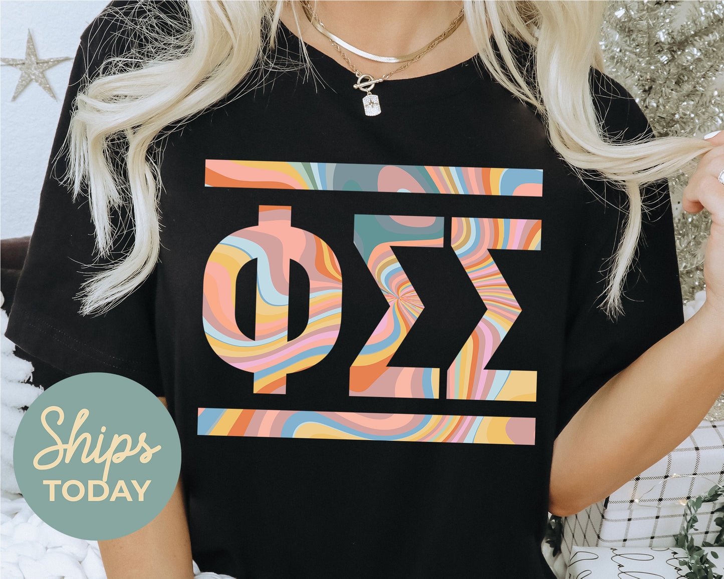 Phi Sigma Sigma Multicolor Letters Sorority T-shirt _ 30480g