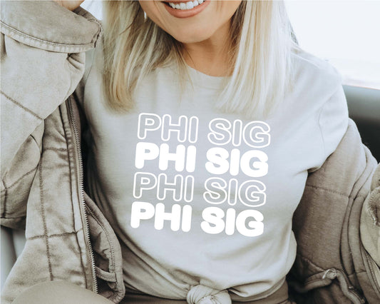Phi Sigma Sigma Bold Bubble Letter Sorority T-shirt _ 2231g