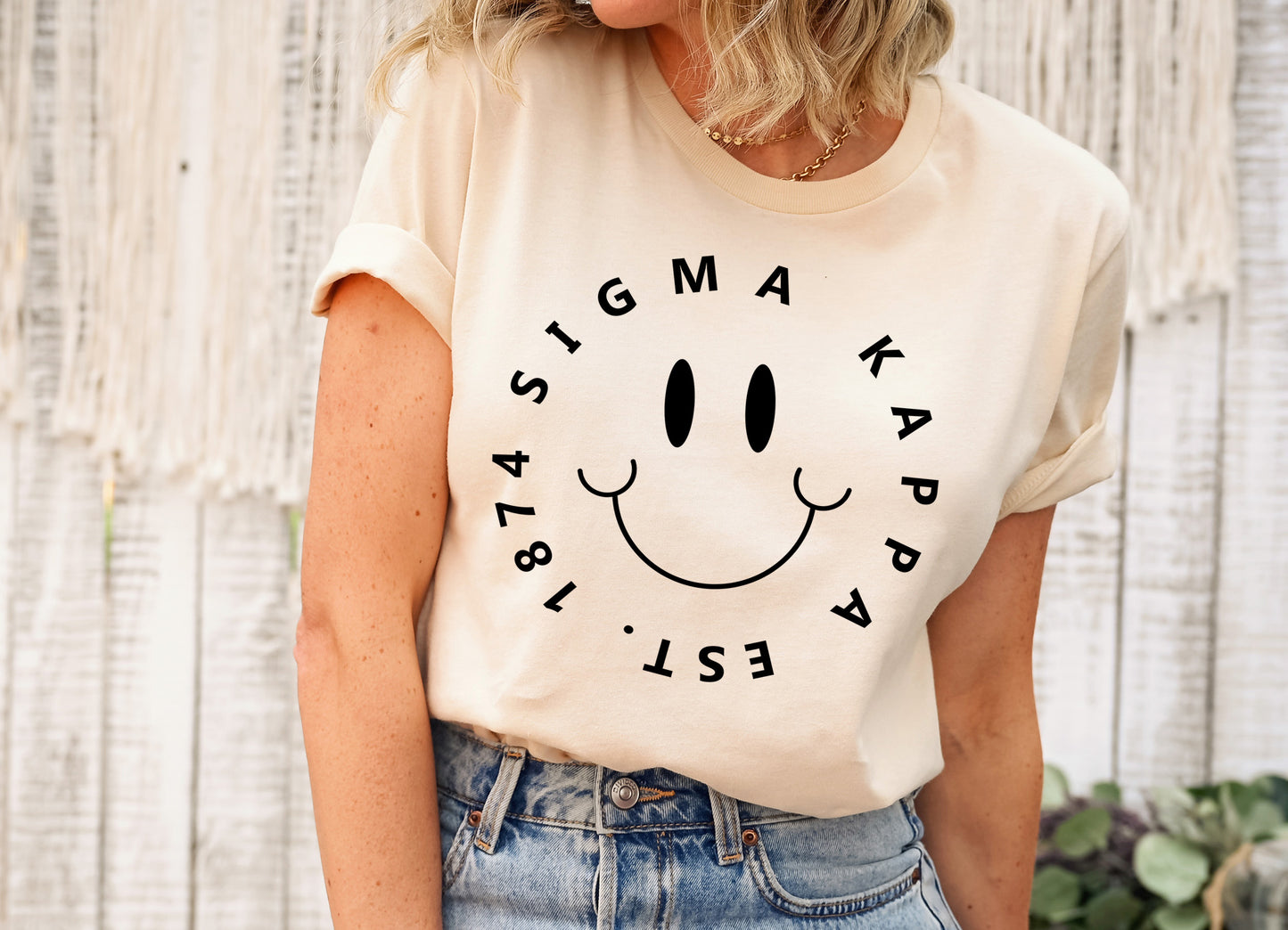 Sigma Kappa Smiley Face Halo Sorority T-shirt _ 2521g