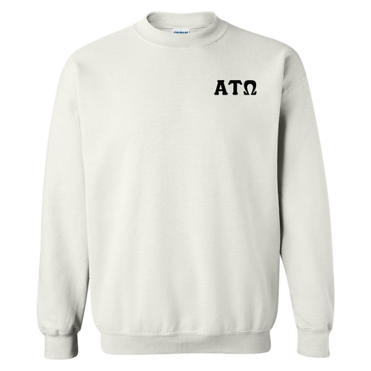 a white sweatshirt with the word ato printed on it