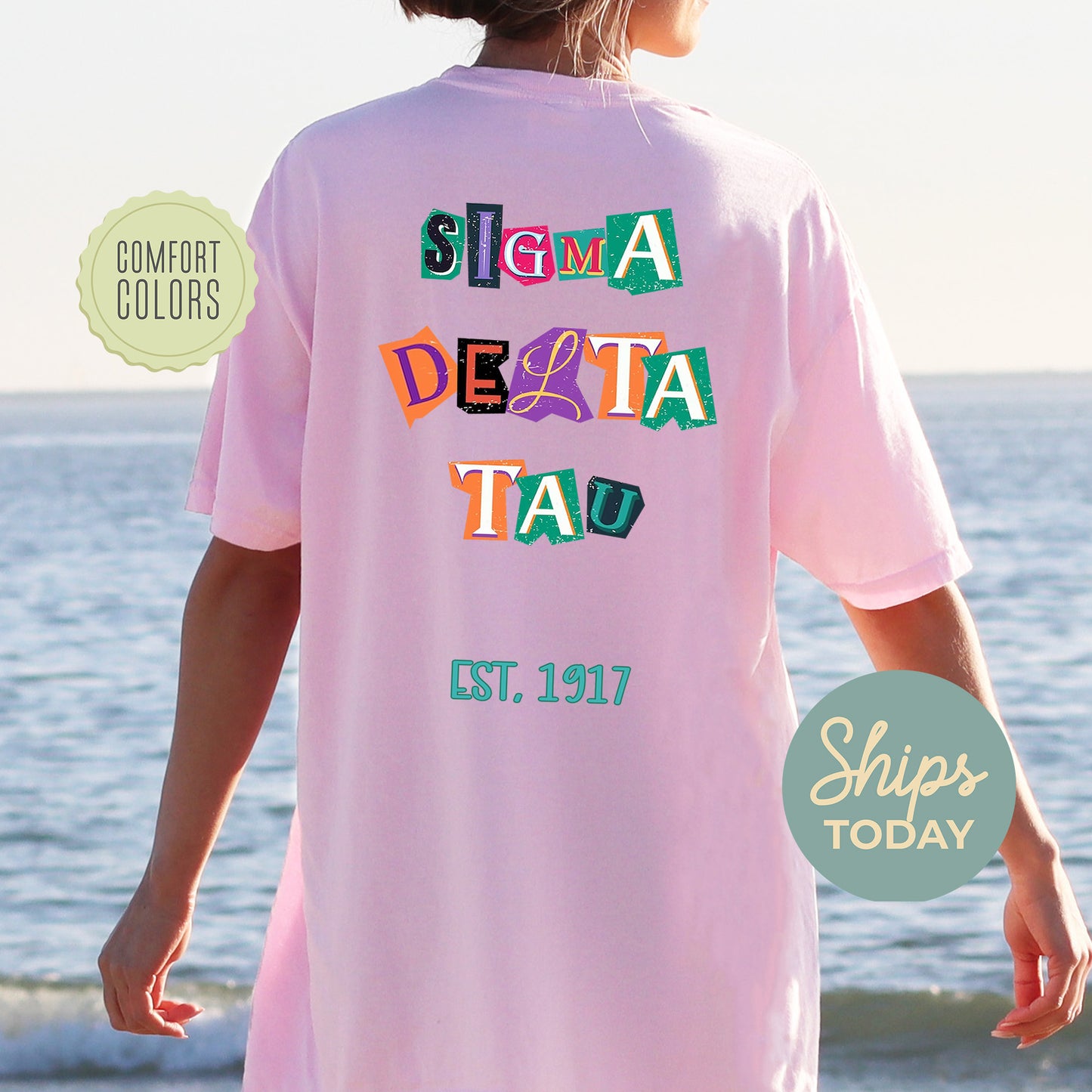 Sigma Delta Tau Letter Cuts Comfort Colors Sorority T-shirt _ 35907g
