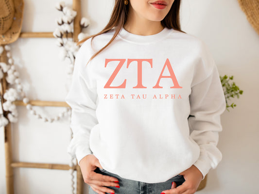 Zeta Tau Alpha Pink Personality Sorority Sweatshirt _ 673g