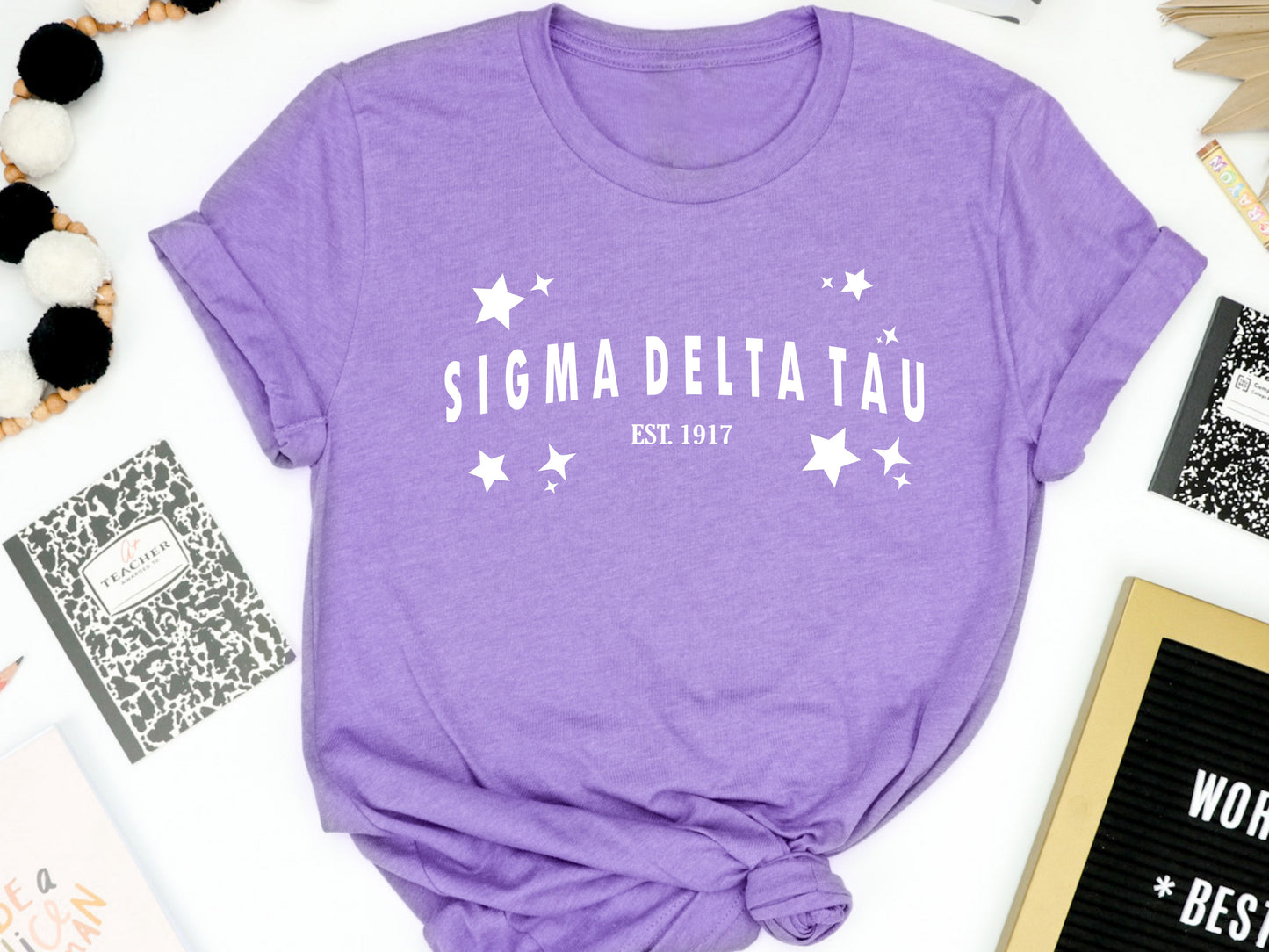 Sigma Delta Tau Arched Star Sorority T-shirt _ 2286g