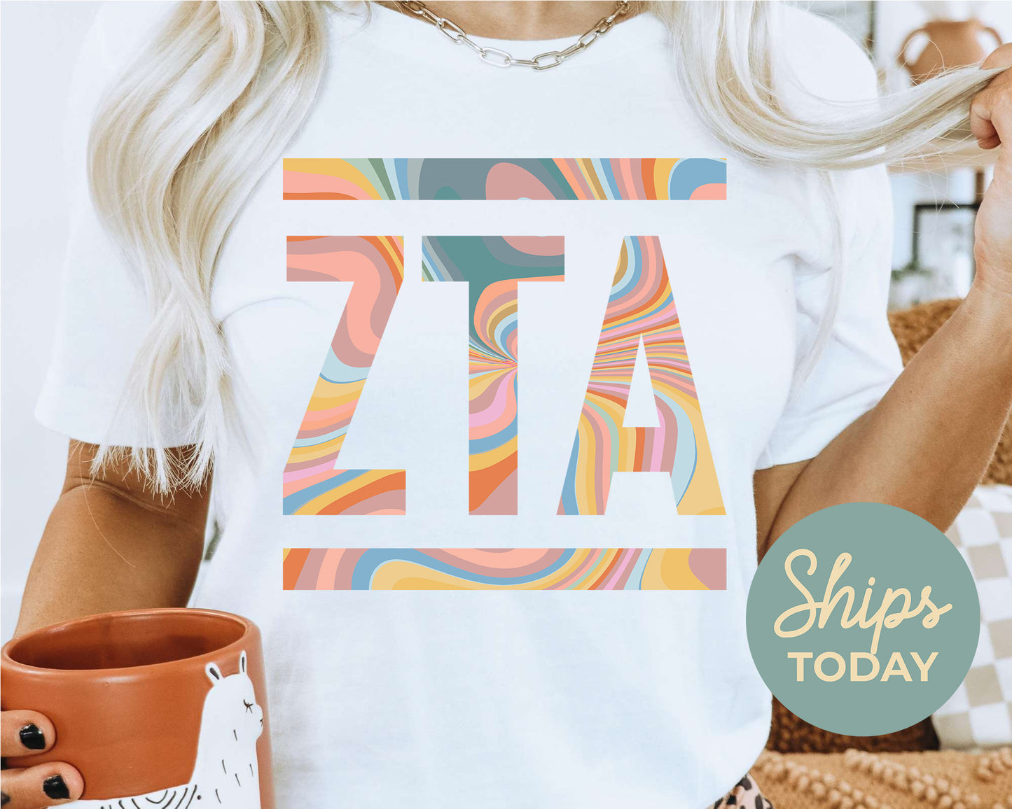 Zeta Tau Alpha Multicolor Letters Sorority T-shirt _ 30486g