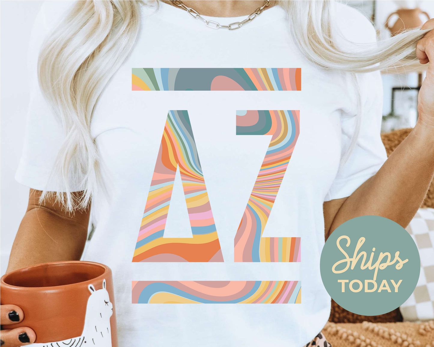 Delta Zeta Multicolor Letters Sorority T-shirt _ 30474g