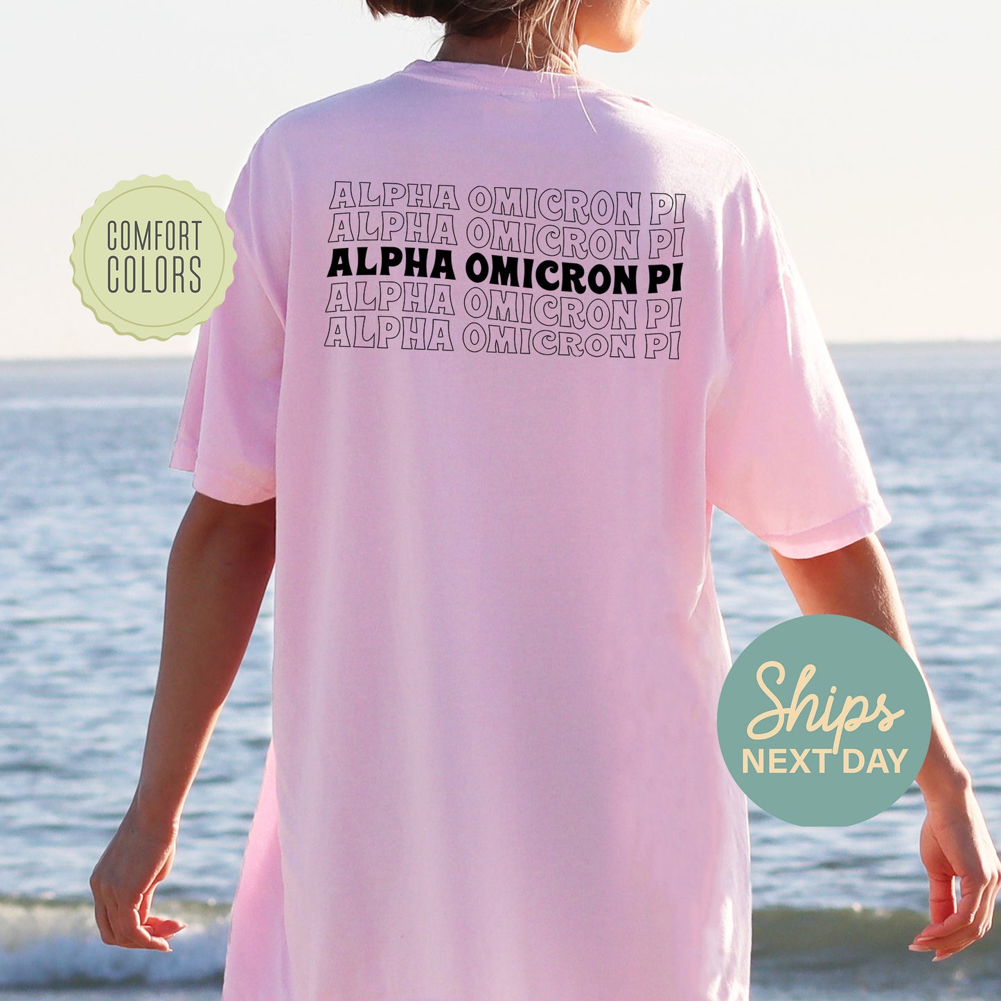 Alpha Omicron Pi Wavy Letters Comfort Colors Sorority T-shirt _ 33402g