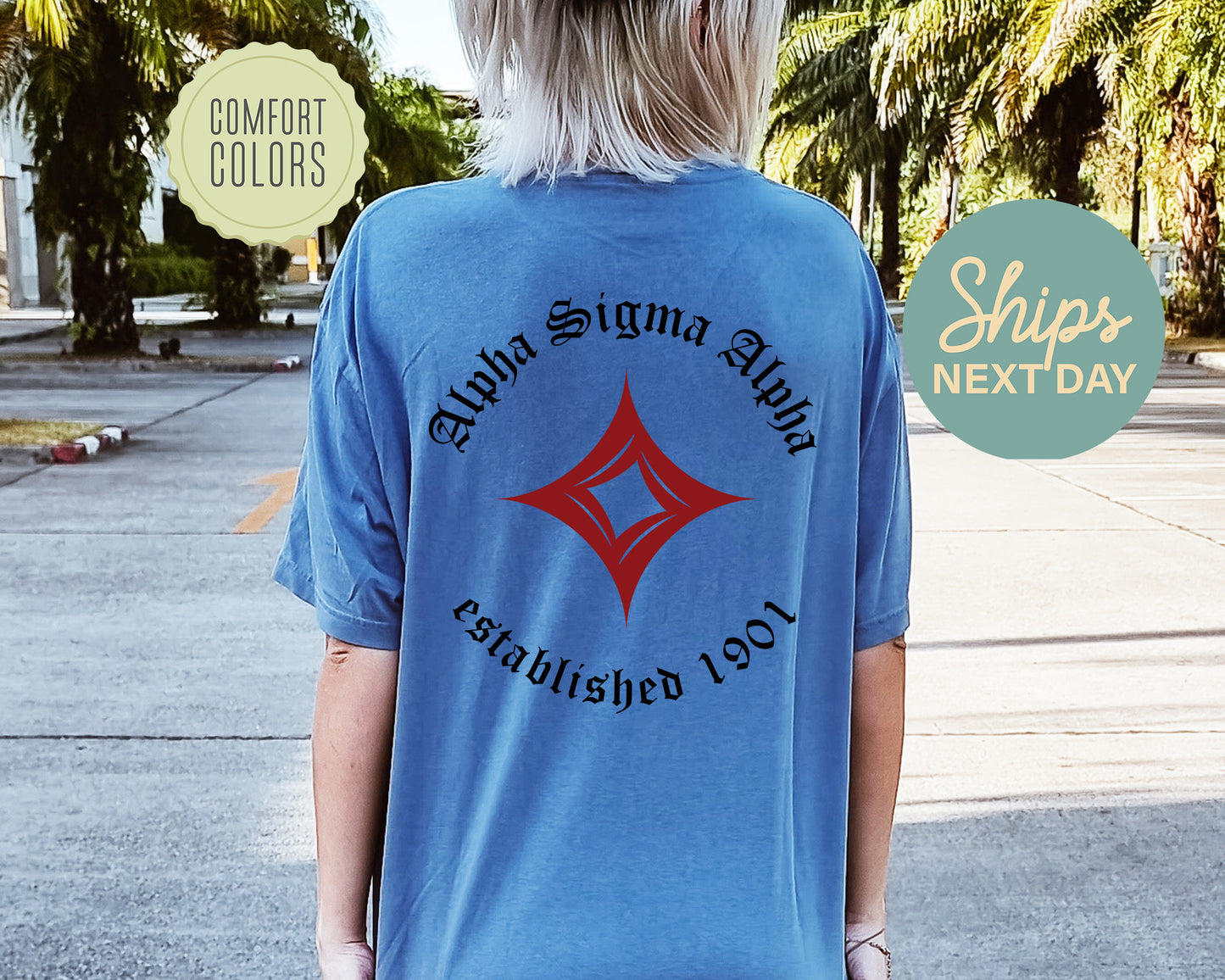 Alpha Sigma Alpha Old English Crest Comfort Colors Sorority T-shirtt _ 32926g