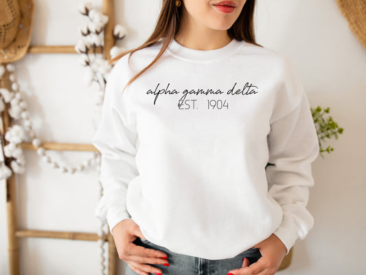 Alpha Gamma Delta Black Calligraphy Sorority Sweatshirt _ 2320g
