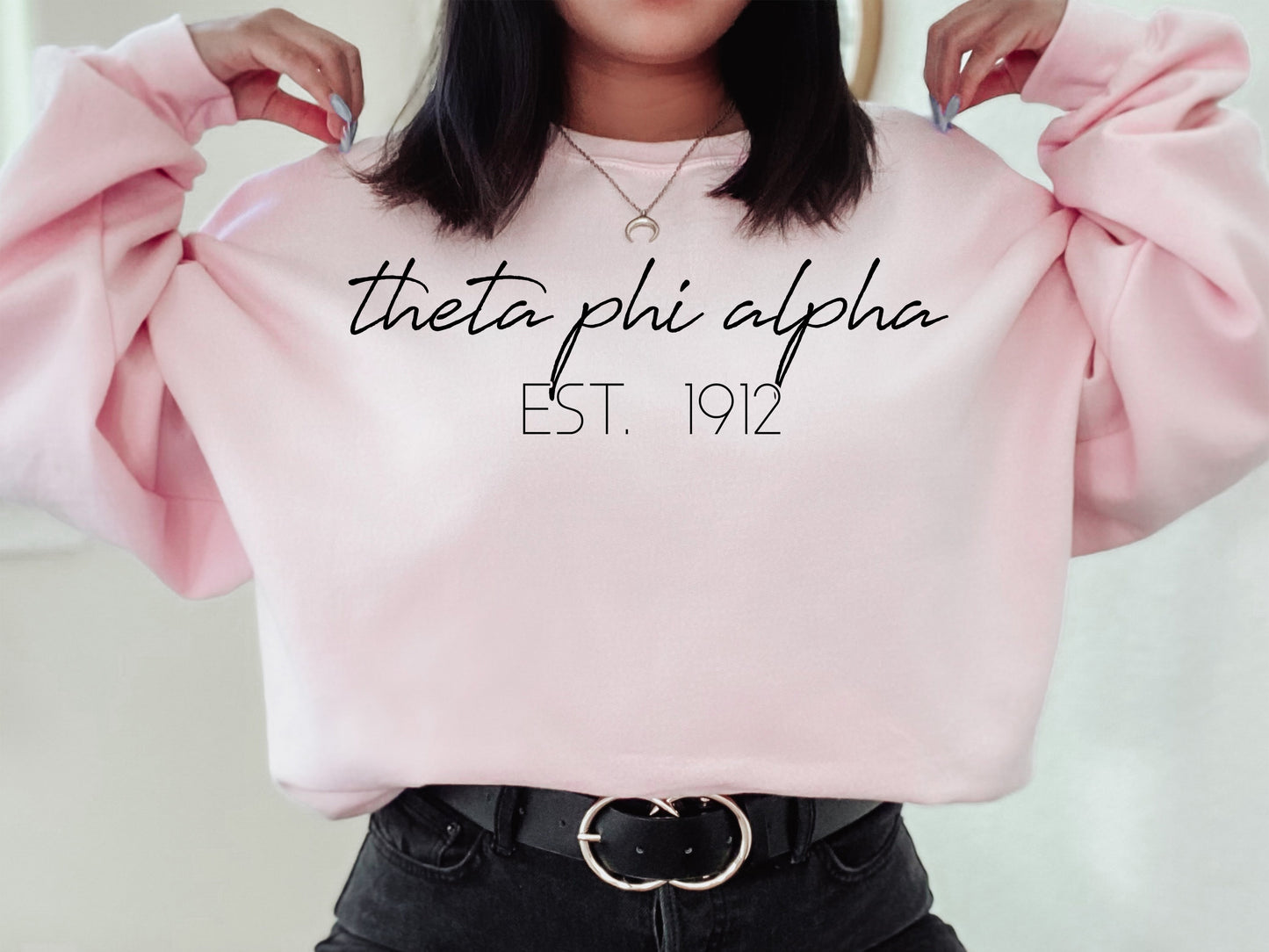 Theta Phi Alpha Black Calligraphy Sorority Sweatshirt _ 2341g