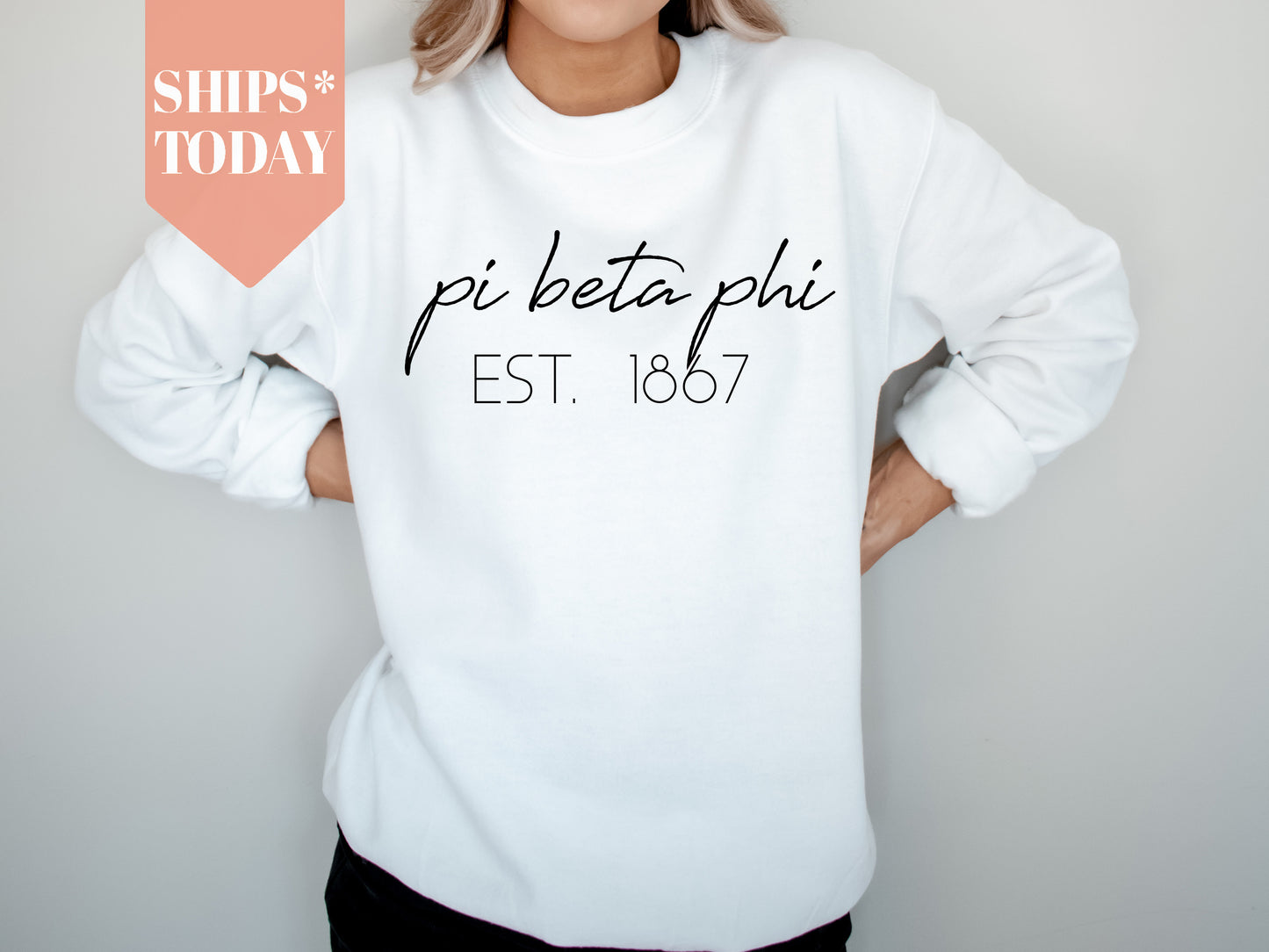 Pi Beta Phi Black Calligraphy Sorority Sweatshirt _ 2337g