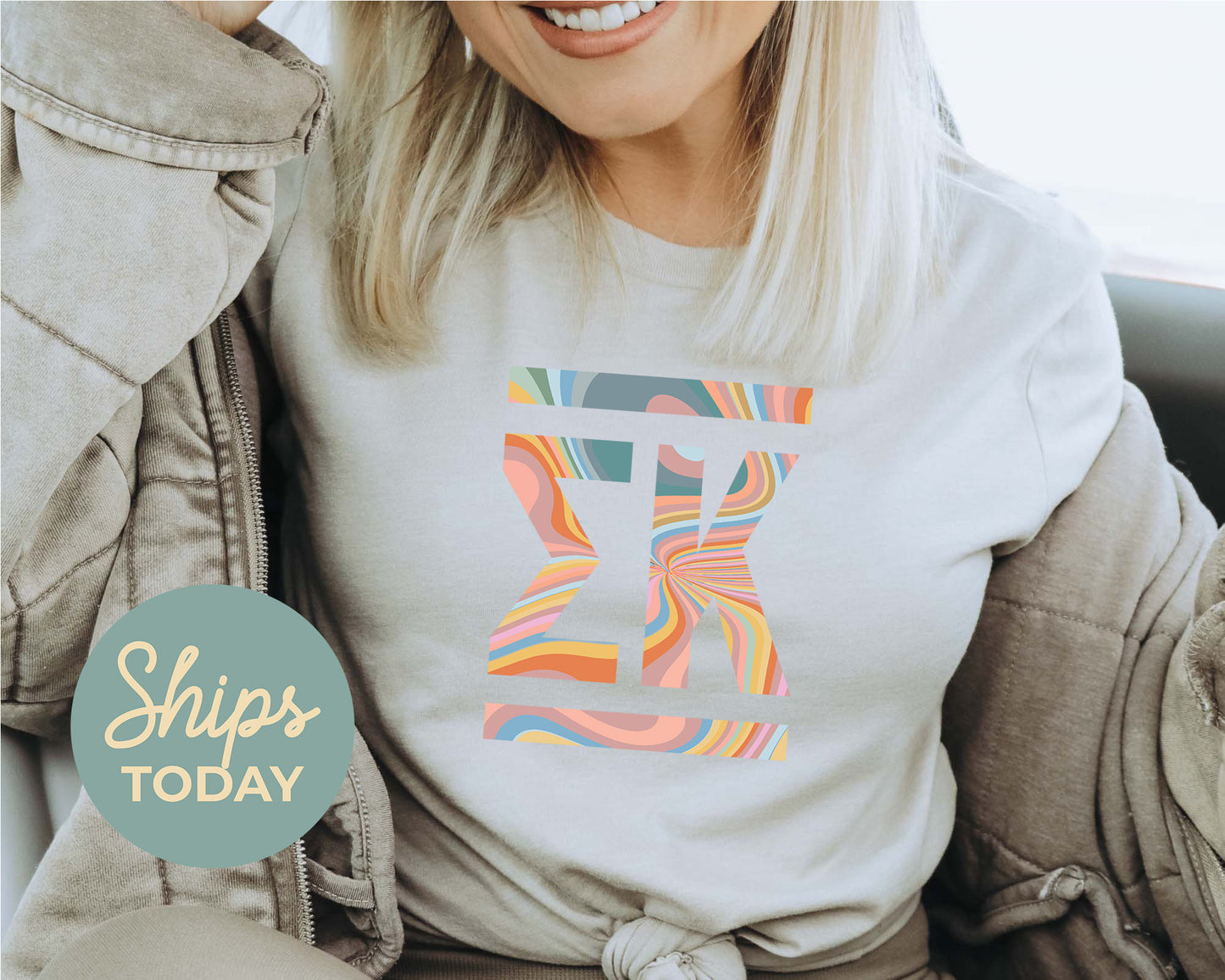 Sigma Kappa Multicolor Letters Sorority T-shirt _ 30483g