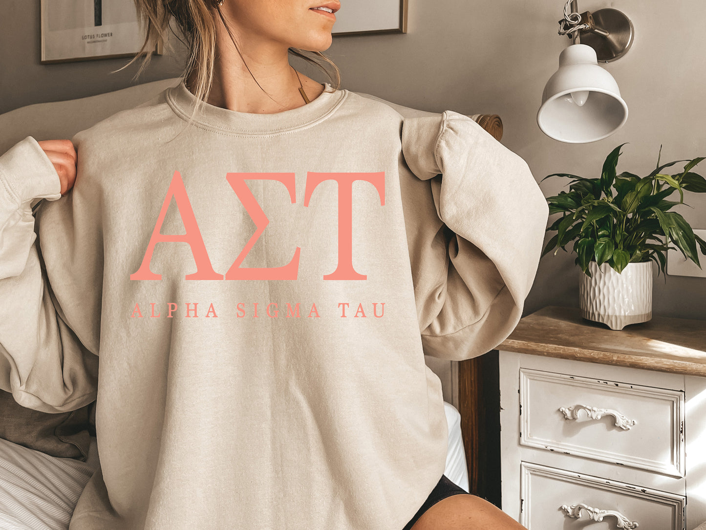Alpha Sigma Tau Pink Personality Sorority Sweatshirt _ 655g