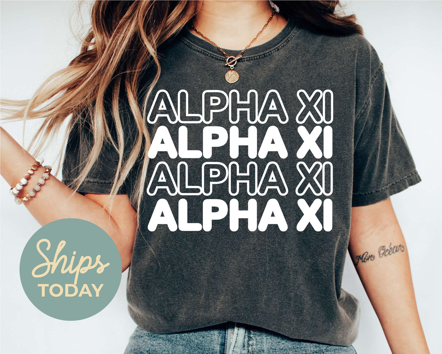 Alpha Xi Delta Bold Bubble Letter Sorority T-shirt _ 2220g