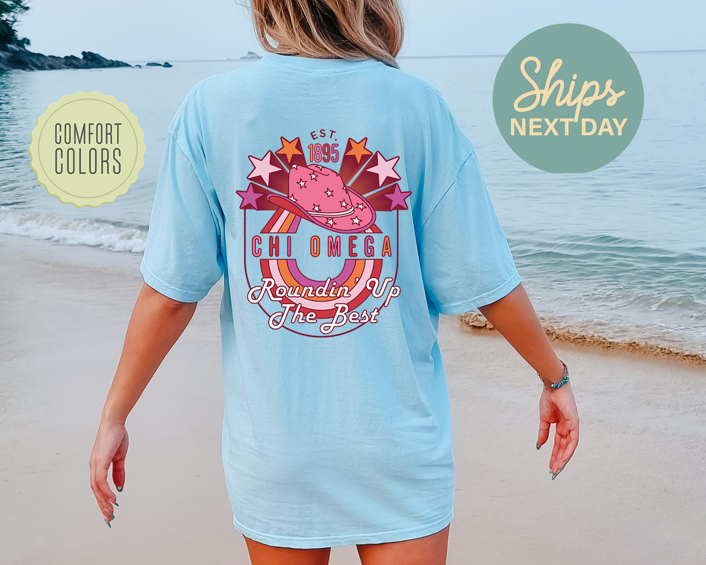 Chi Omega Roundin' Up the Best Comfort Colors Sorority T-shirt _ 32903g