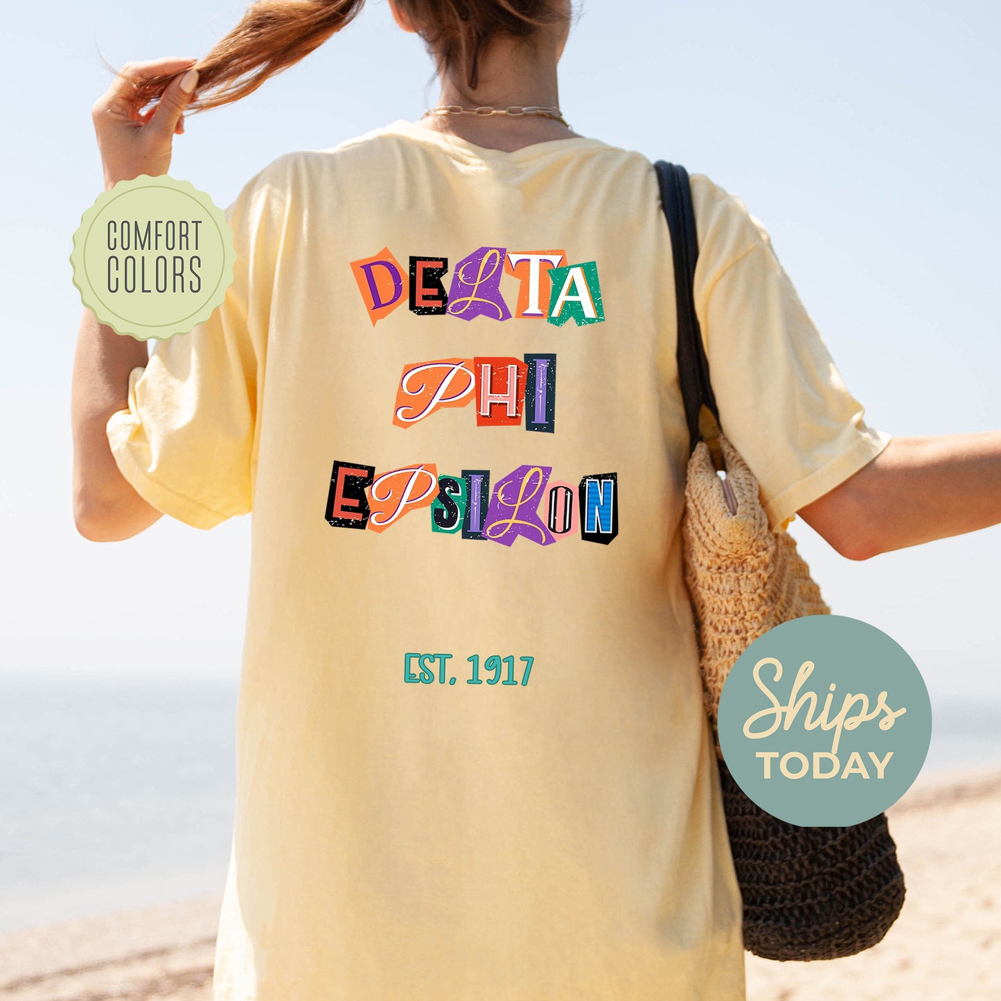 Delta Phi Epsilon Letter Cuts Comfort Colors Sorority T-shirt _ 35899g