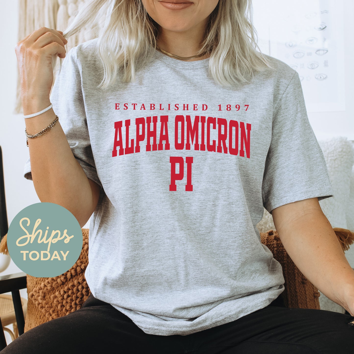 Alpha Omicron Pi Bold Letters Sorority T-shirt _ 35124g