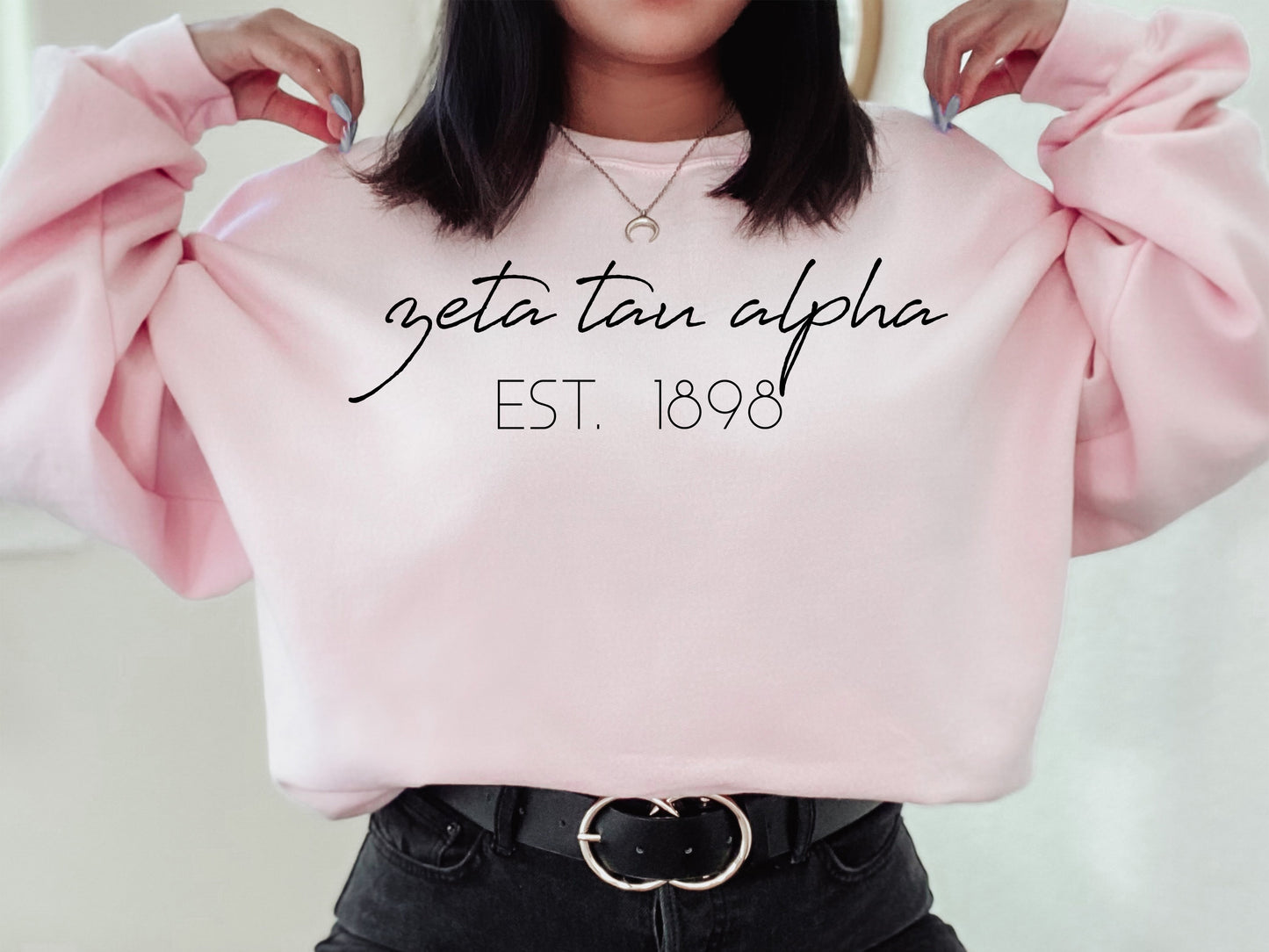 Zeta Tau Alpha Black Calligraphy Sorority Sweatshirt _ 2342g
