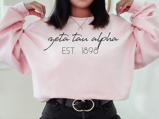Zeta Tau Alpha Black Calligraphy Sorority Sweatshirt _ 2342g