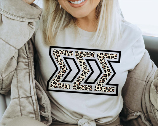 Sigma Sigma Sigma Leopard Greek Letters Sorority T-shirt _ 30458g