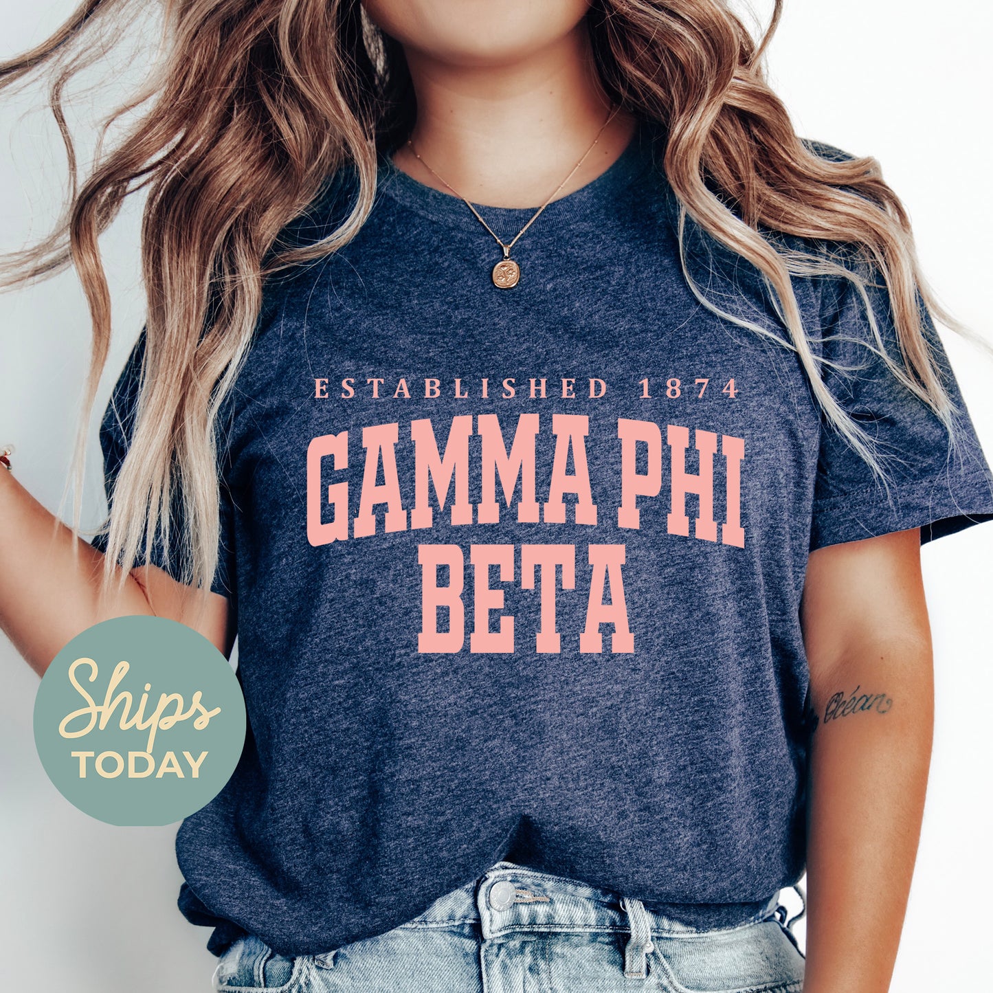 Gamma Phi Beta Bold Letters Sorority T-shirt _ 35134g