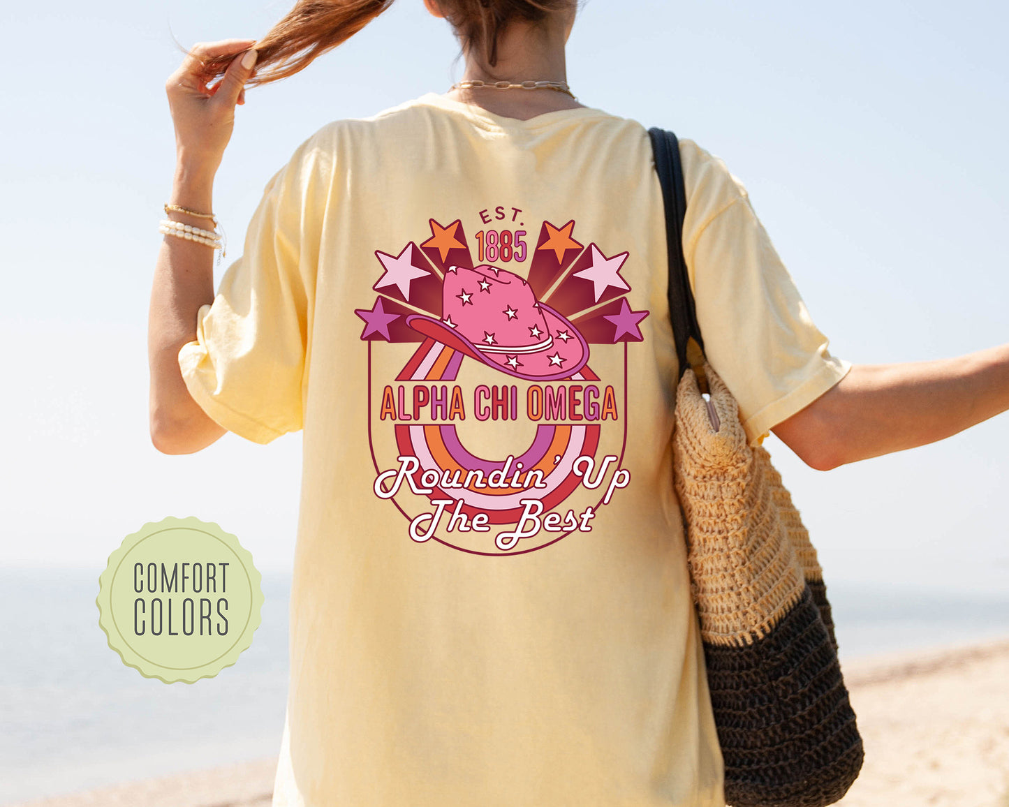 Alpha Chi Omega Roundin' Up the Best Comfort Colors Sorority T-shirt _ 32894g