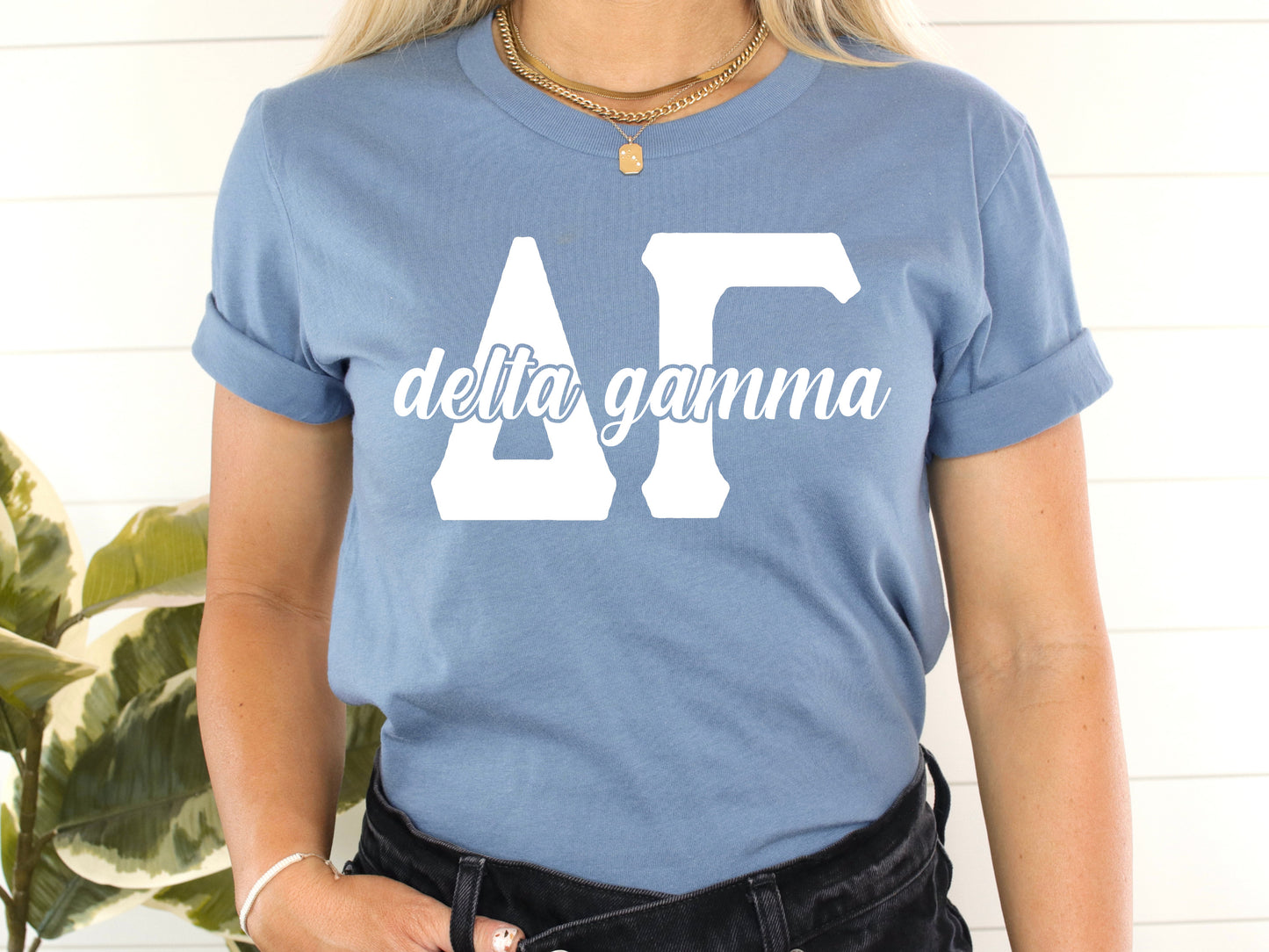 Delta Gamma Sliced White Letters Sorority T-shirt _ 2249g