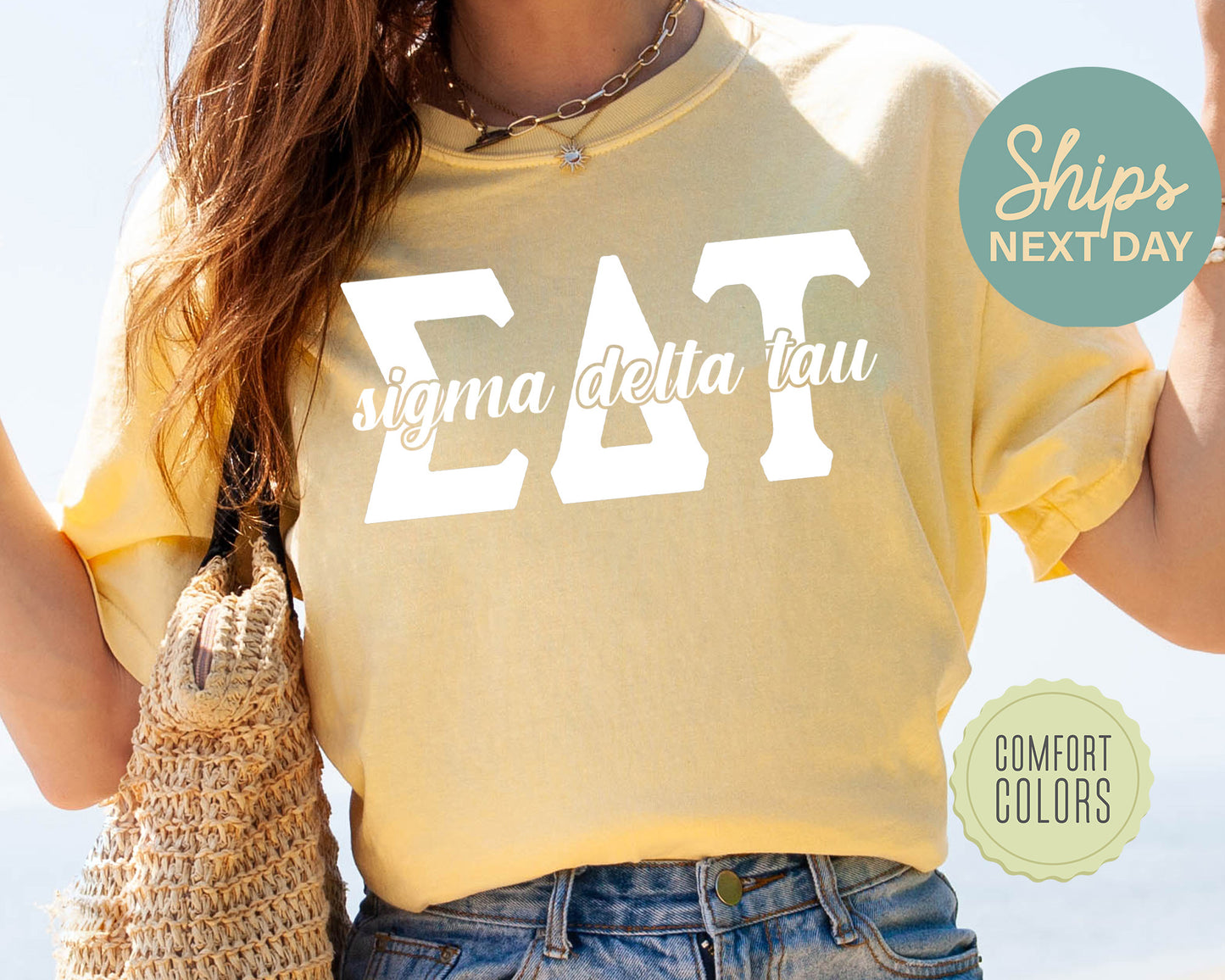 Sigma Delta Tau Sliced White Letters Comfort Colors Sorority T-shirt _ 2259g