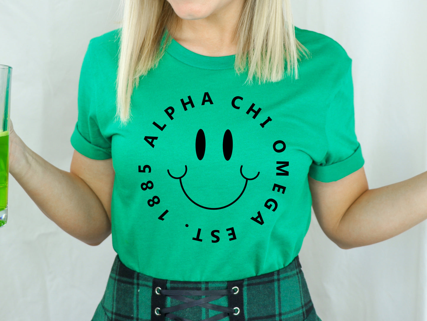 Alpha Chi Omega Smiley Face Halo Sorority T-shirt _ 2499g