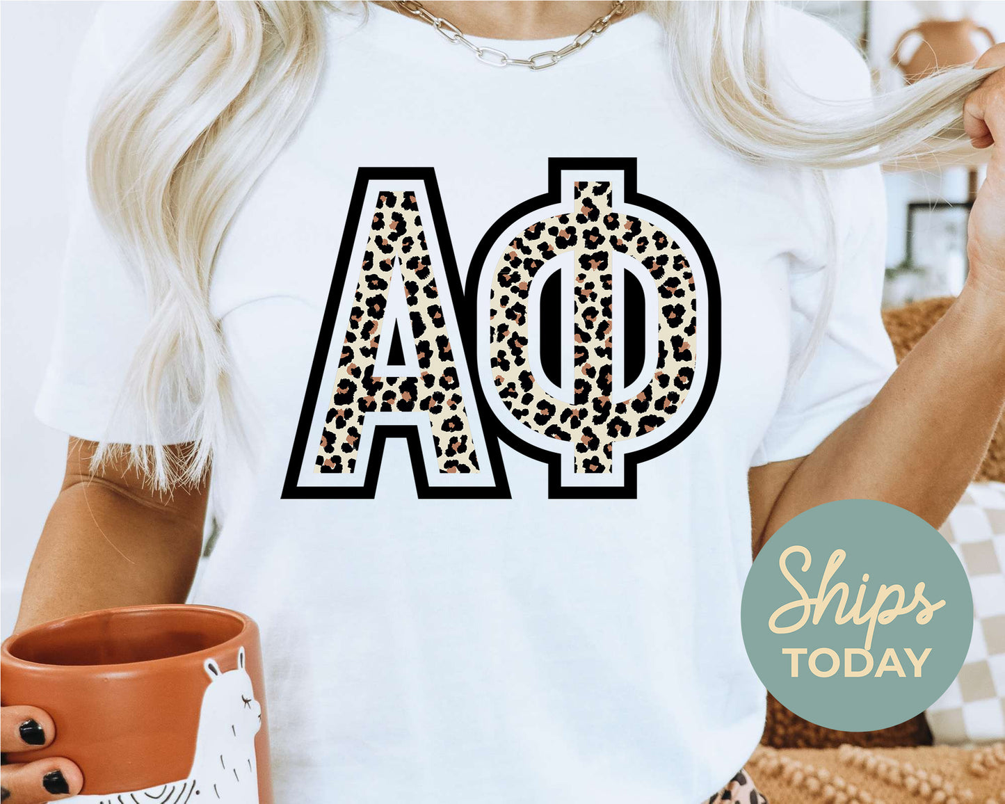Alpha Phi Leopard Greek Letters Sorority T-shirt _ 30440g