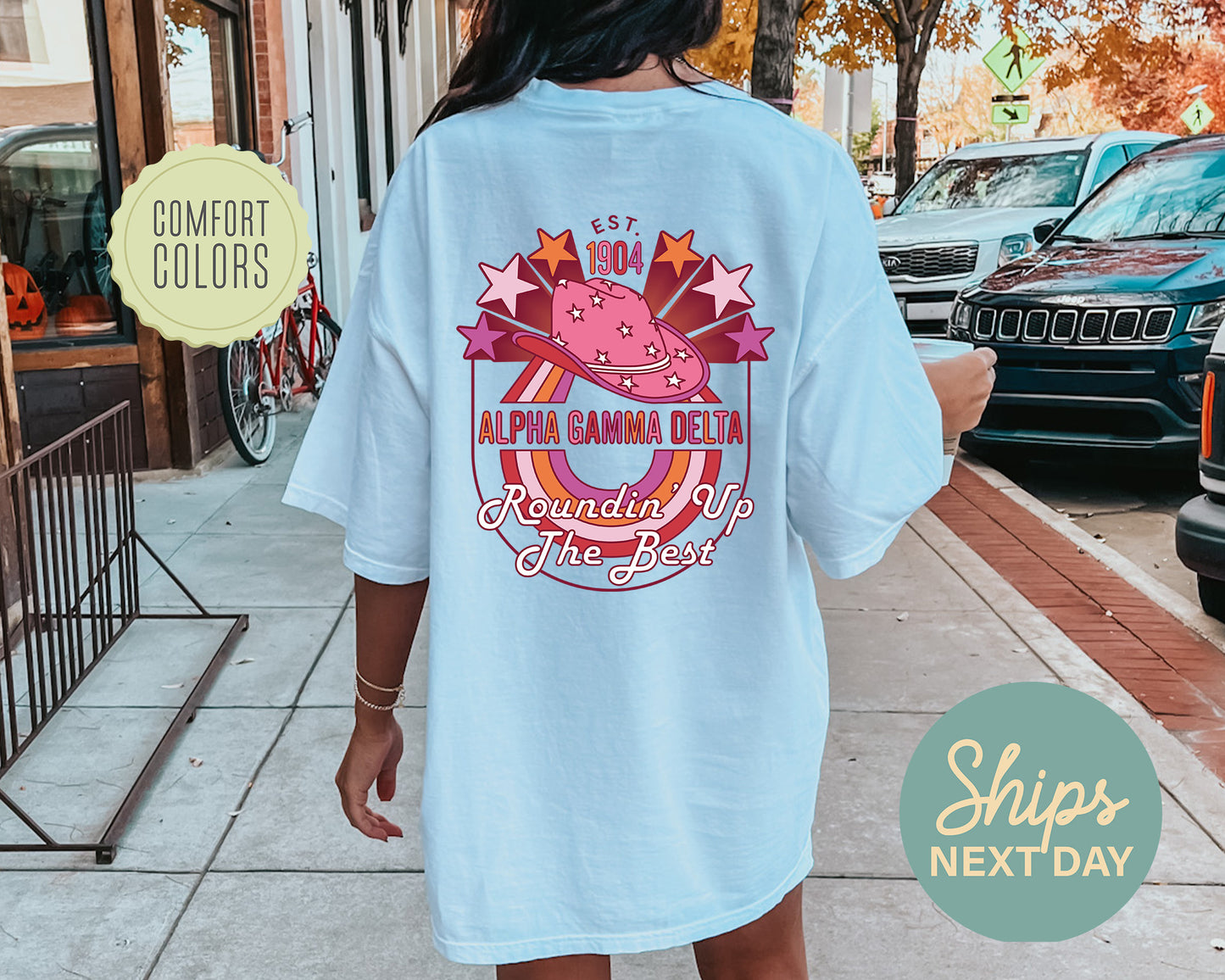 Alpha Gamma Delta Roundin' Up the Best Comfort Colors Sorority T-shirt _ 32897g