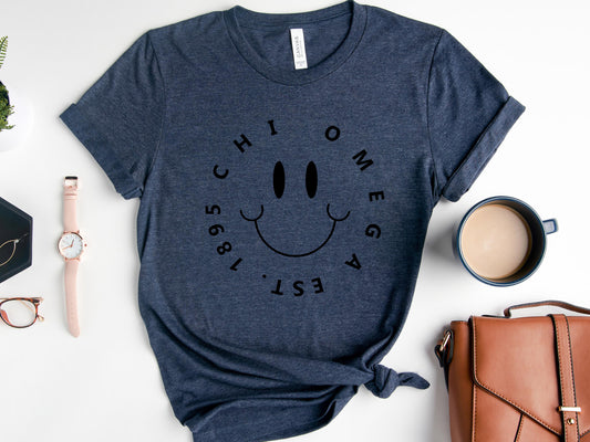 Chi Omega Smiley Face Halo Sorority T-shirt _ 2508g