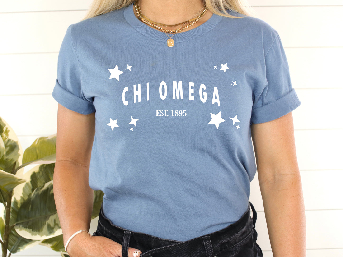 Chi Omega Arched Star Sorority T-shirt _ 2273g