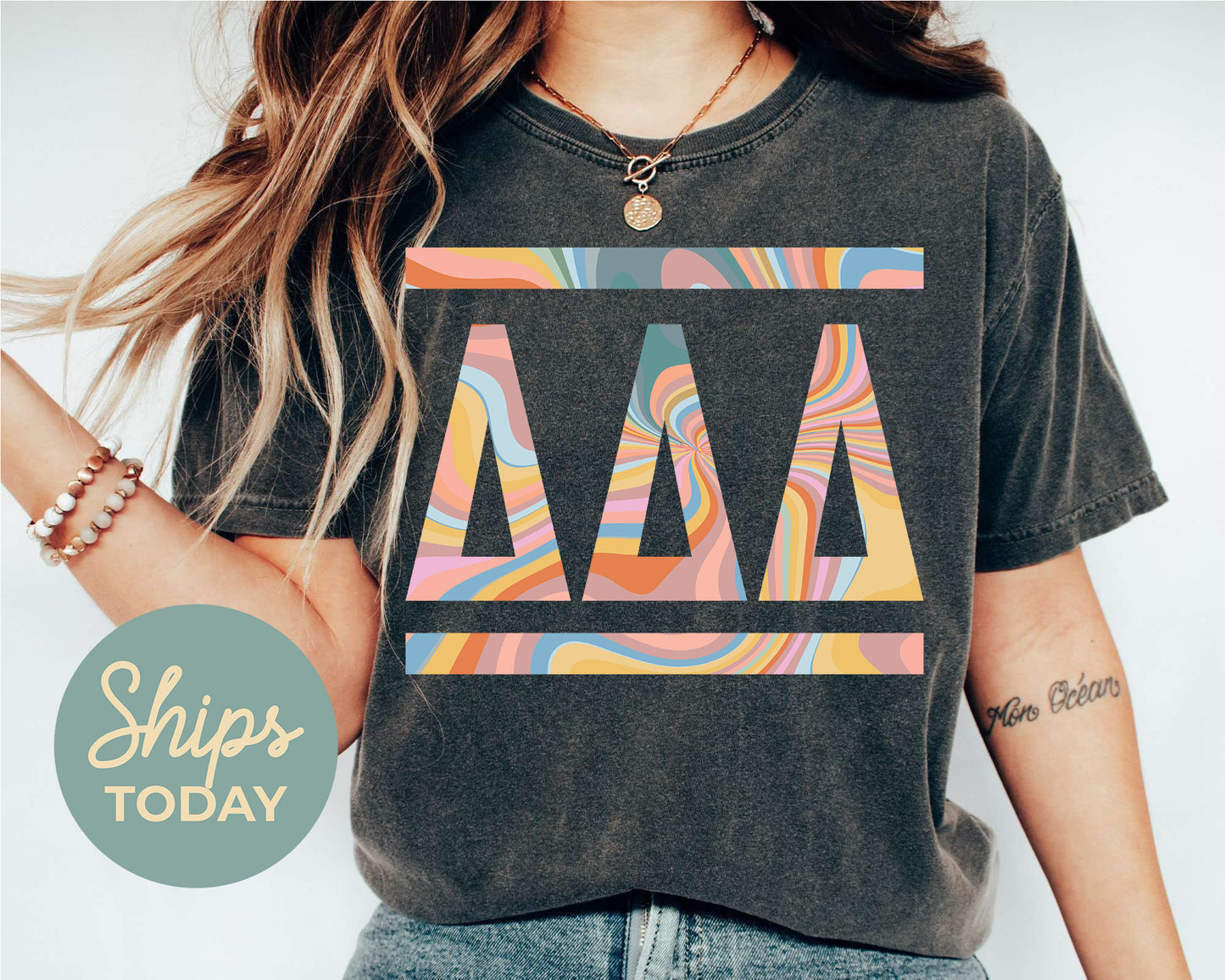 Delta Delta Delta Multicolor Letters Sorority T-shirt _ 30471g