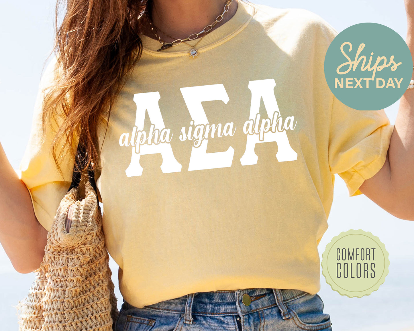 Alpha Sigma Alpha Sliced White Letters Comfort Colors Sorority T-shirt _ 2244g