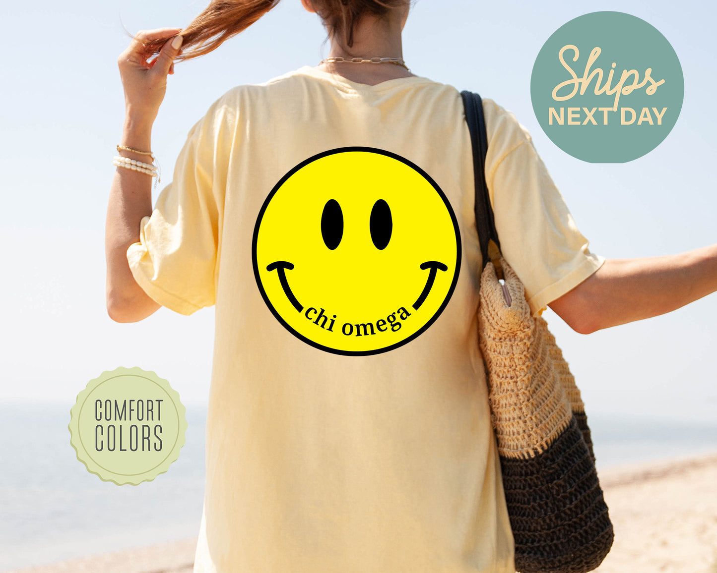 Chi Omega Smiley Face Comfort Colors Sorority T-shirt _ 32851g