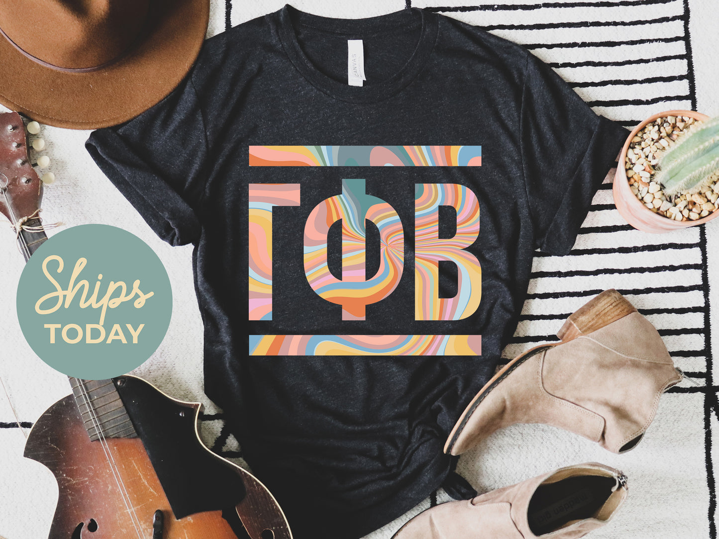 Gamma Phi Beta Multicolor Letters Sorority T-shirt _ 30475g