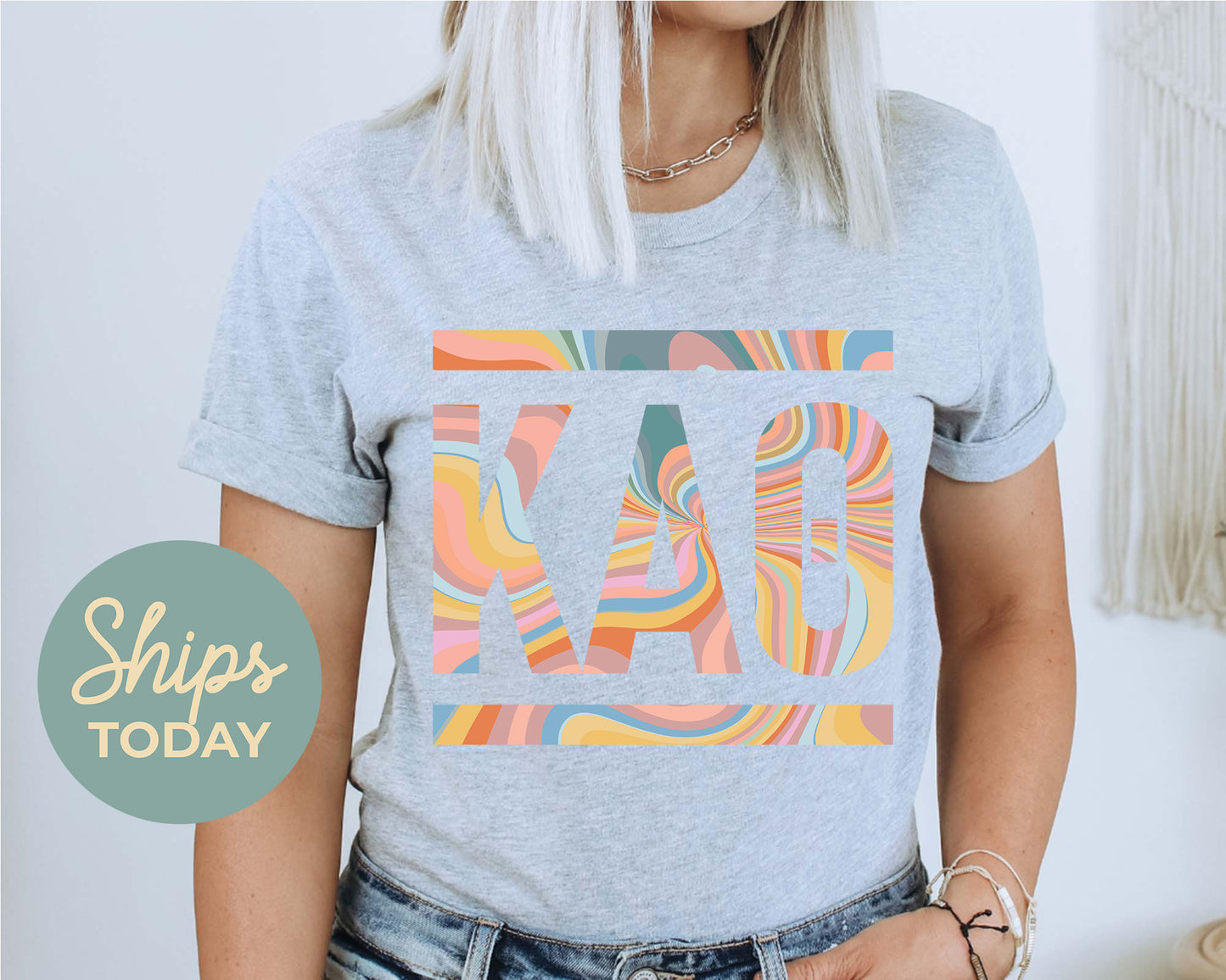 Kappa Alpha Theta Multicolor Letters Sorority T-shirt _ 30476g