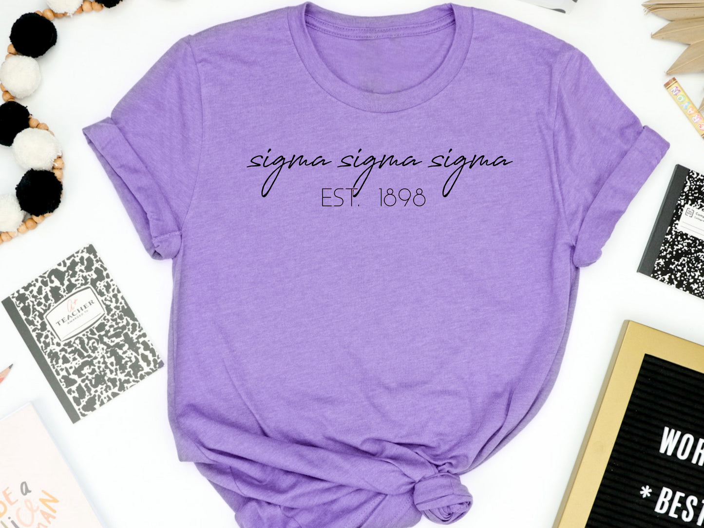 Sigma Sigma Sigma Black Calligraphy Sorority T-shirt _ 2340g