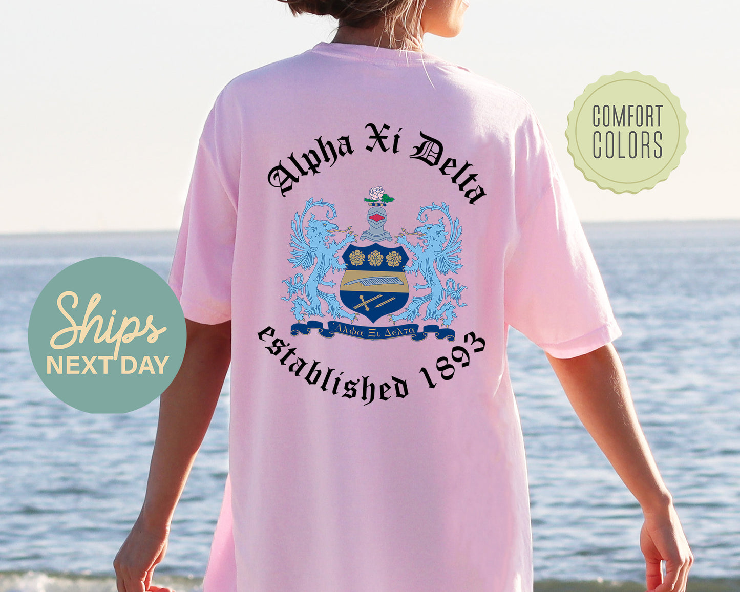 Alpha Xi Delta Old English Crest Comfort Colors Sorority T-shirt _ 32928g