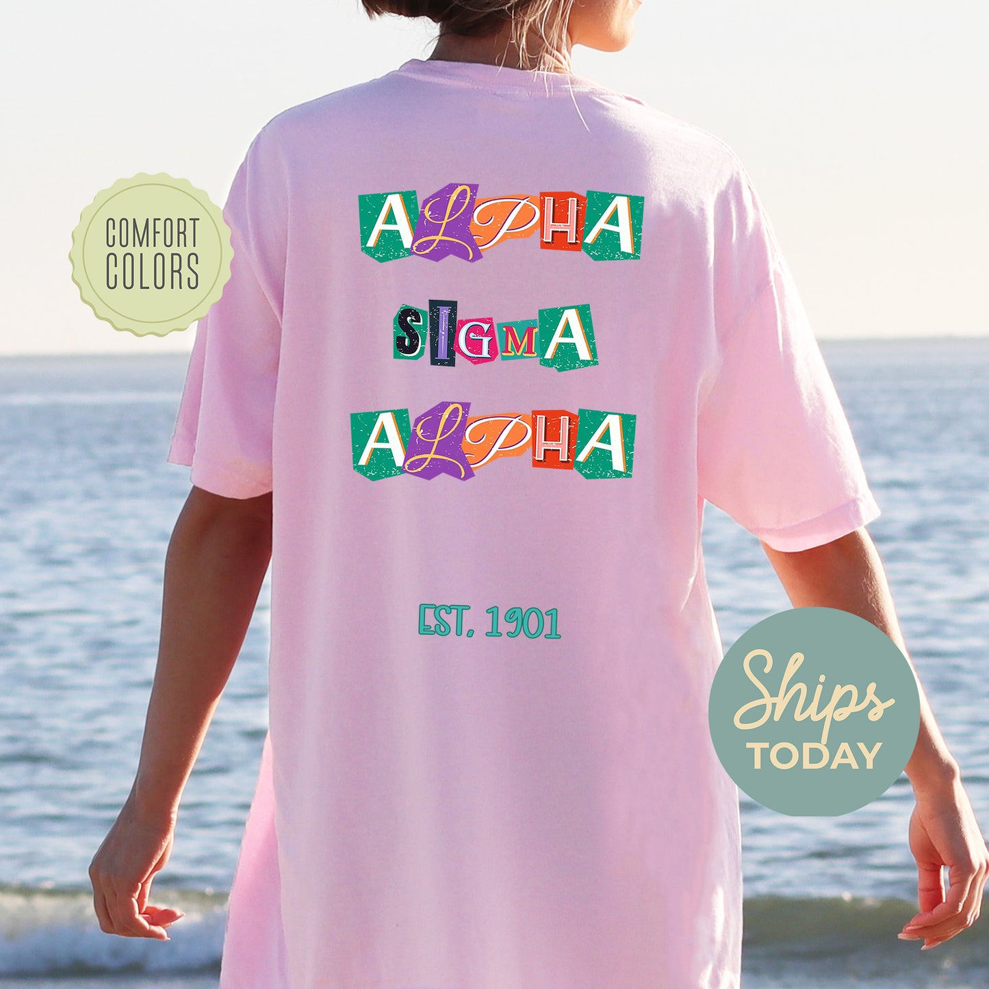 Alpha Sigma Alpha Letter Cuts Comfort Colors Sorority T-shirt _ 35893g