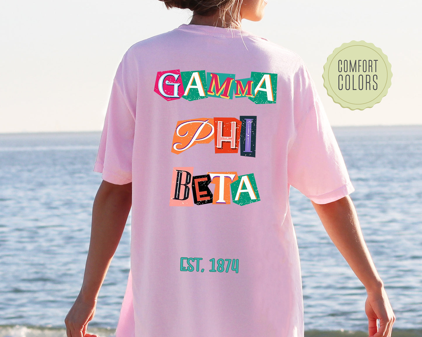 Gamma Phi Beta Letter Cuts Comfort Colors Sorority T-shirt _ 35901g